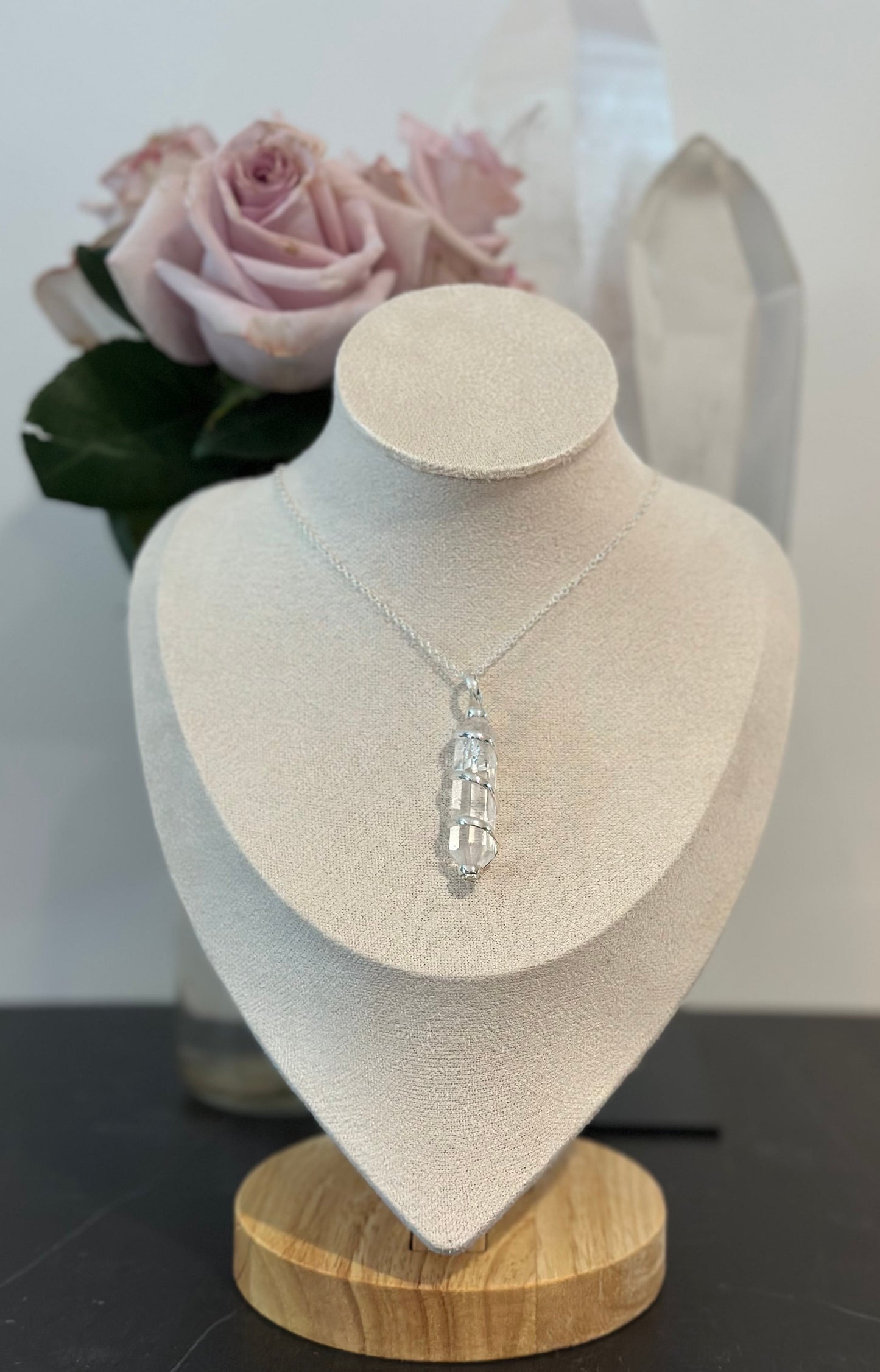 Silver Wrapped Clear Quartz Necklace