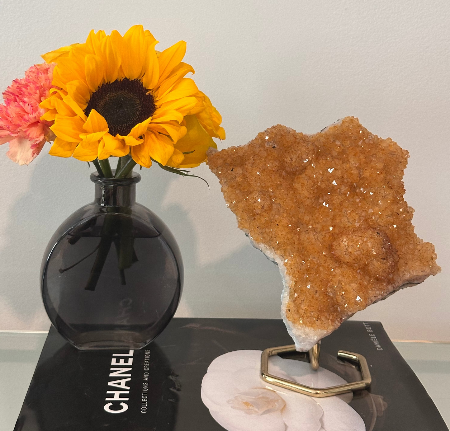 Citrine Cluster on Gold Stand