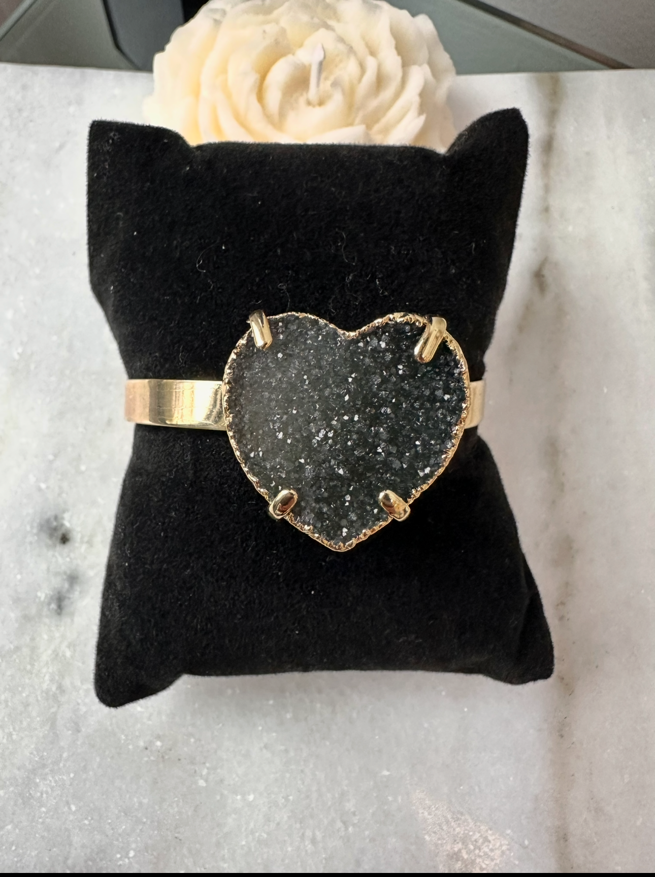 Black Amethyst Heart Cuff Bracelet