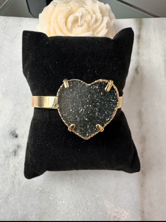 Black Amethyst Heart Cuff Bracelet
