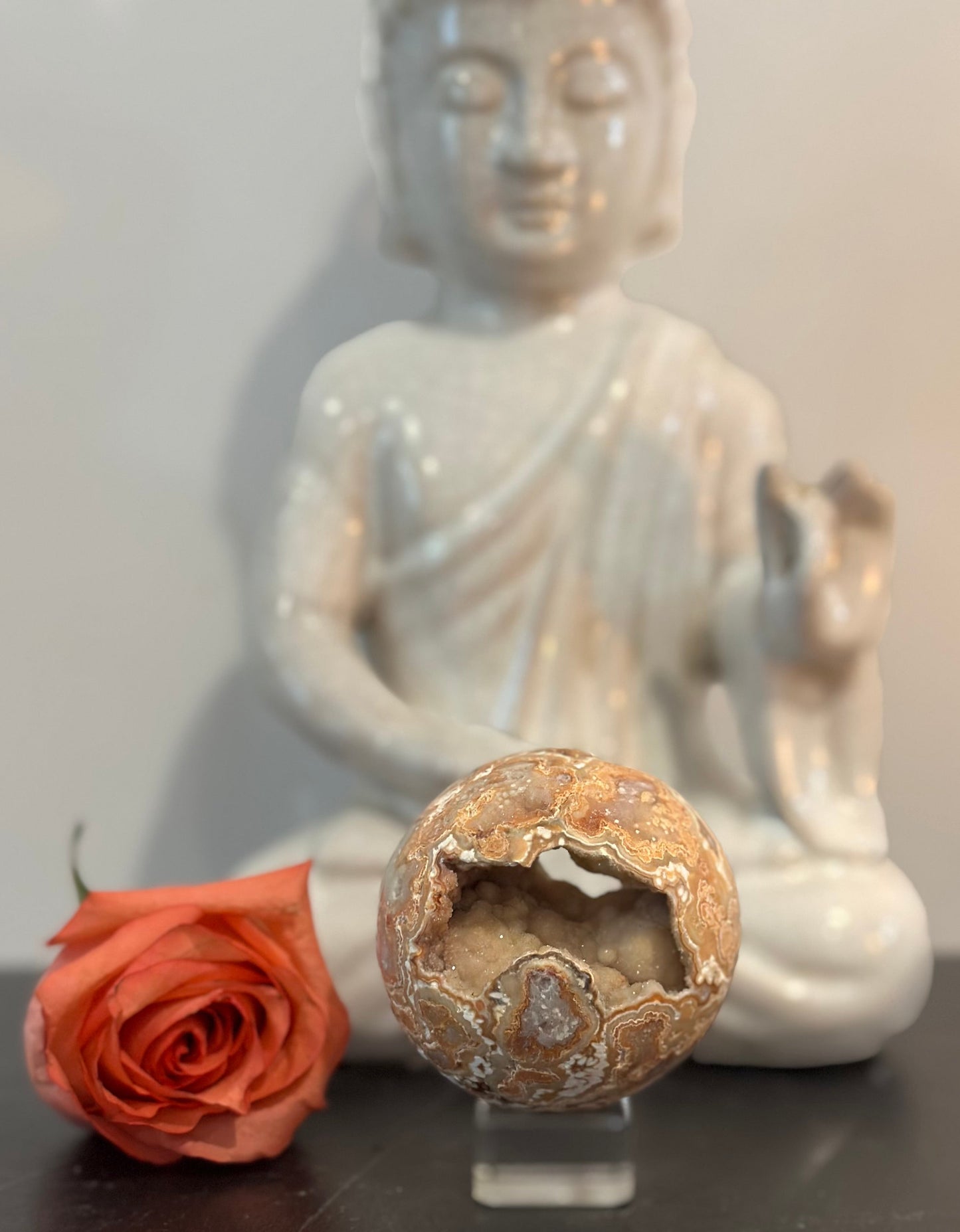 Crazy Lace Agate Sphere with Natural Druzy Portal