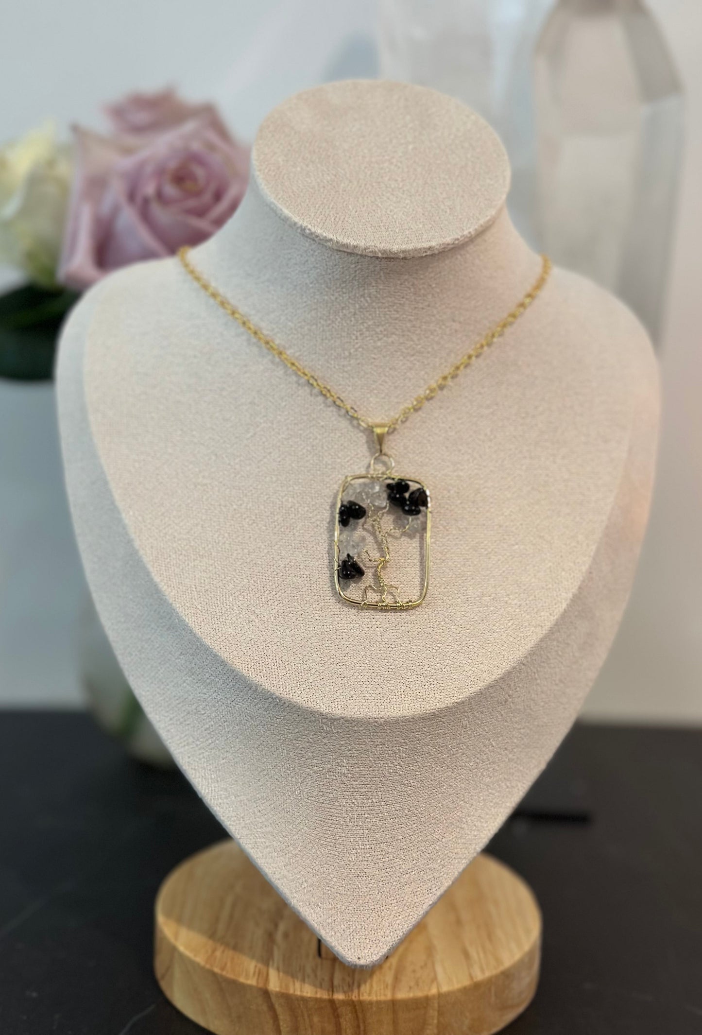 Tree of Life Necklace — Tourmaline & Clear Quartz