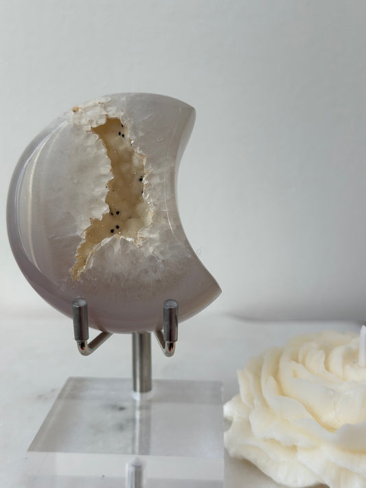 Hand-Carved Agate Crescent Moon on Stand