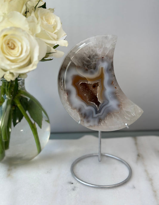 Amber Agate Moon on Stand