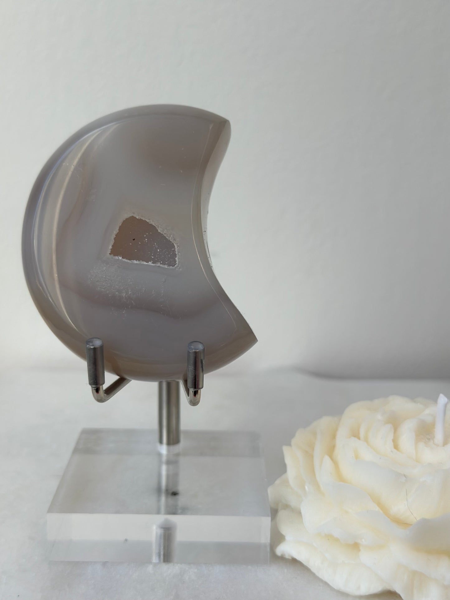 Hand-Carved Agate Crescent Moon on Stand