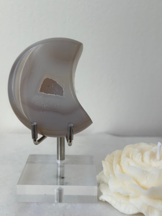Hand-Carved Agate Crescent Moon on Stand