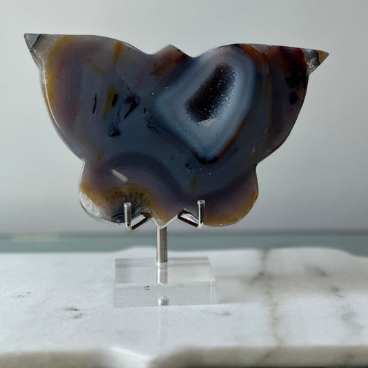 Dendritic Agate Butterfly with Druzy on Stand