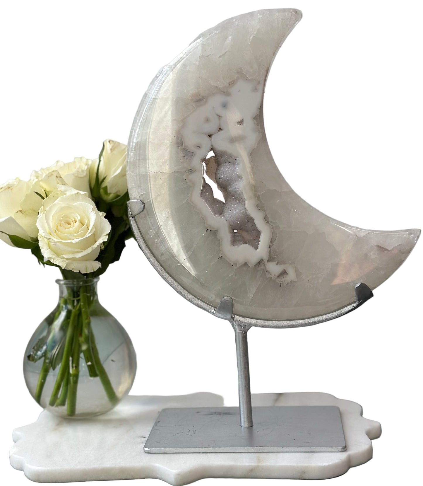 White Agate Moon on Stand