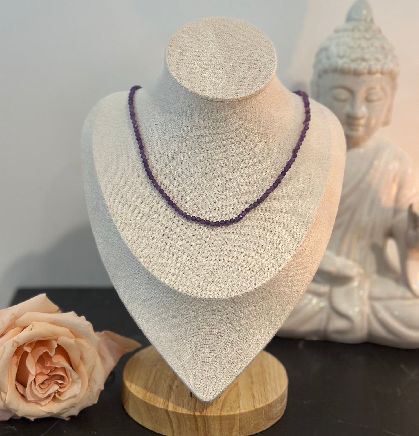Hand-Beaded Small Amethyst Necklace