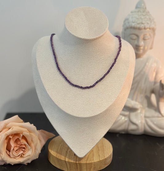 Hand-Beaded Small Amethyst Necklace