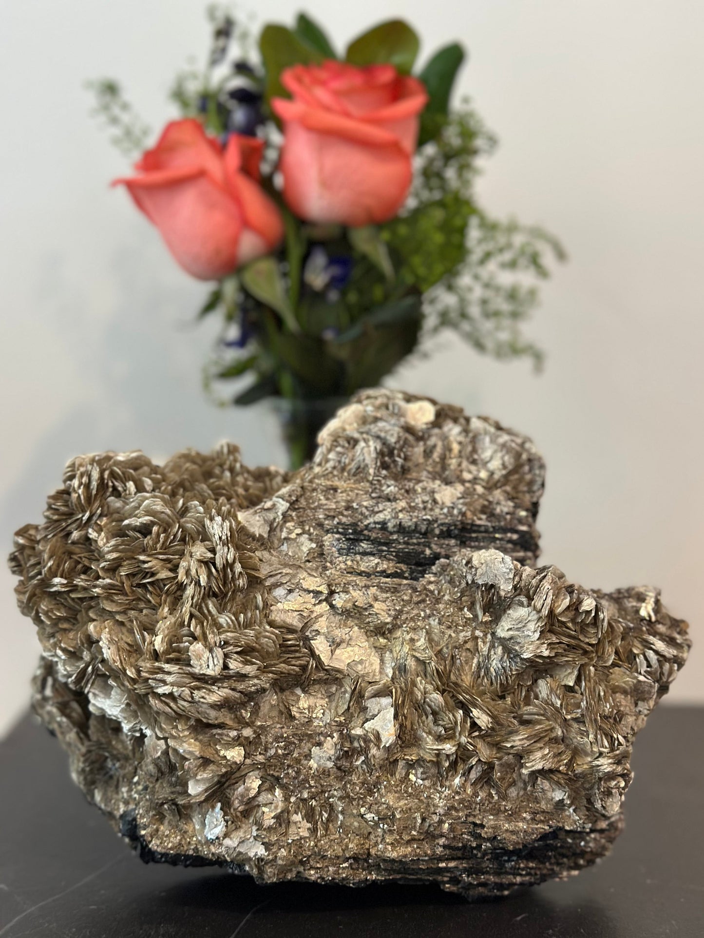 Large Mica Flower Formation with Tourmaline Inclusions
