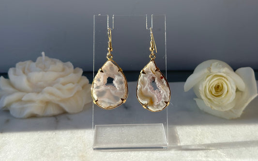 Natural Agate Geode Slice Earrings