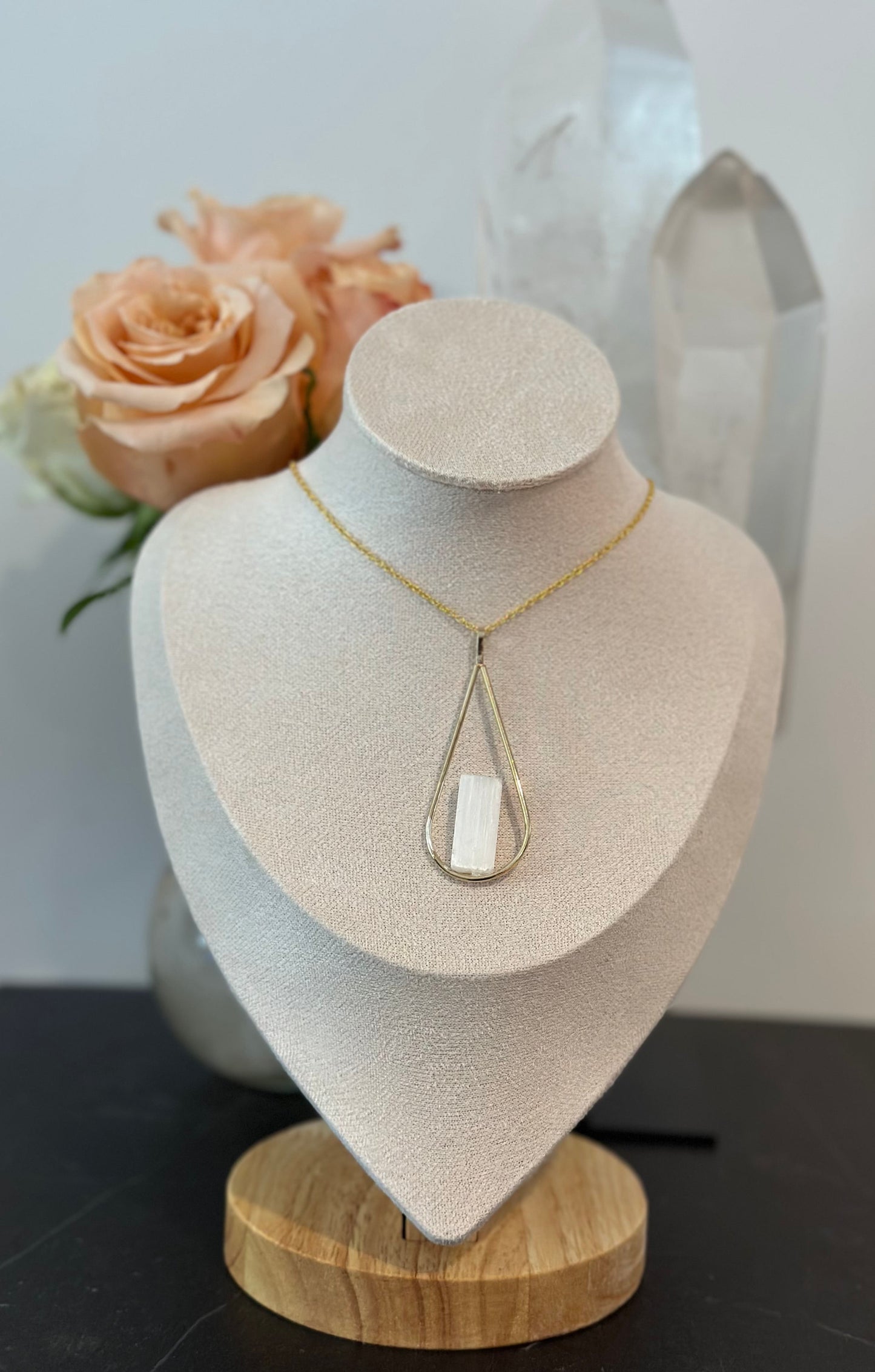 Golden Teardrop Selenite Necklace