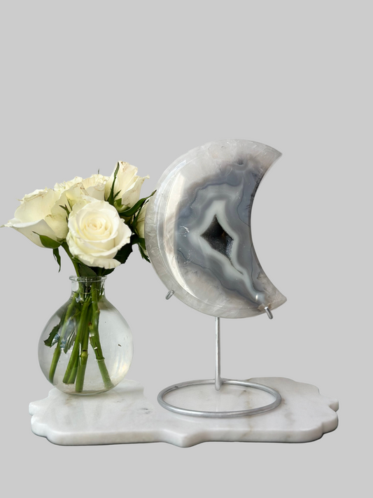 Grey Agate Moon on Stand