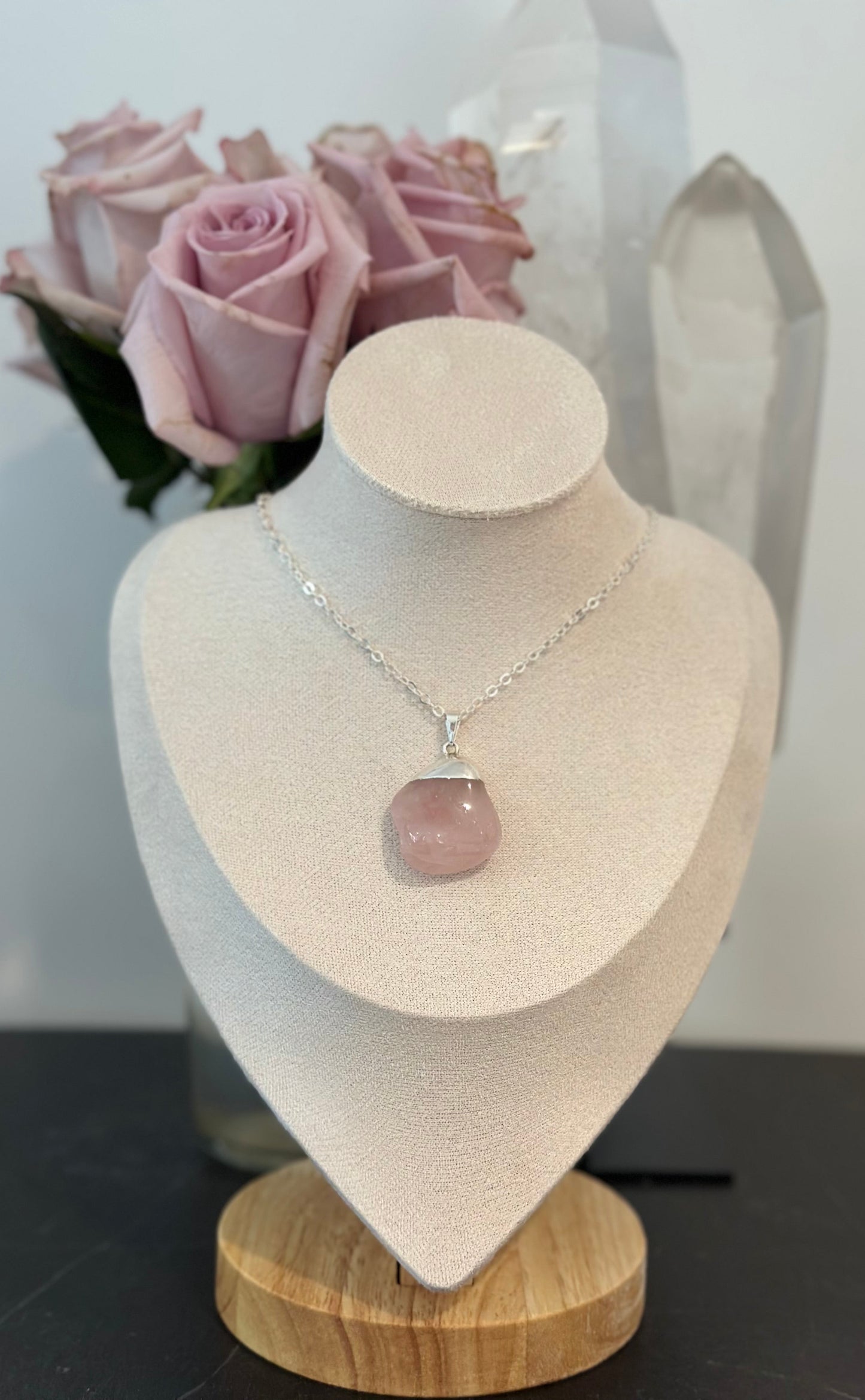 Rose Quartz Heart Pendant Necklace