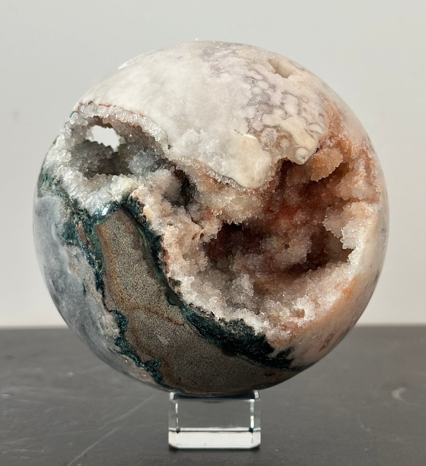 Pink & Purple Amethyst Sphere with Green Jasper Inclusions