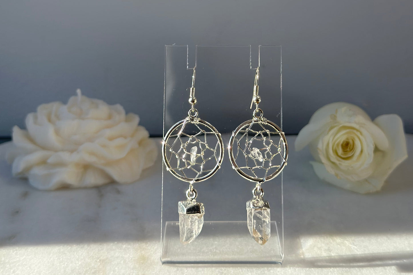 Dreamcatcher Clear Quartz Earrings