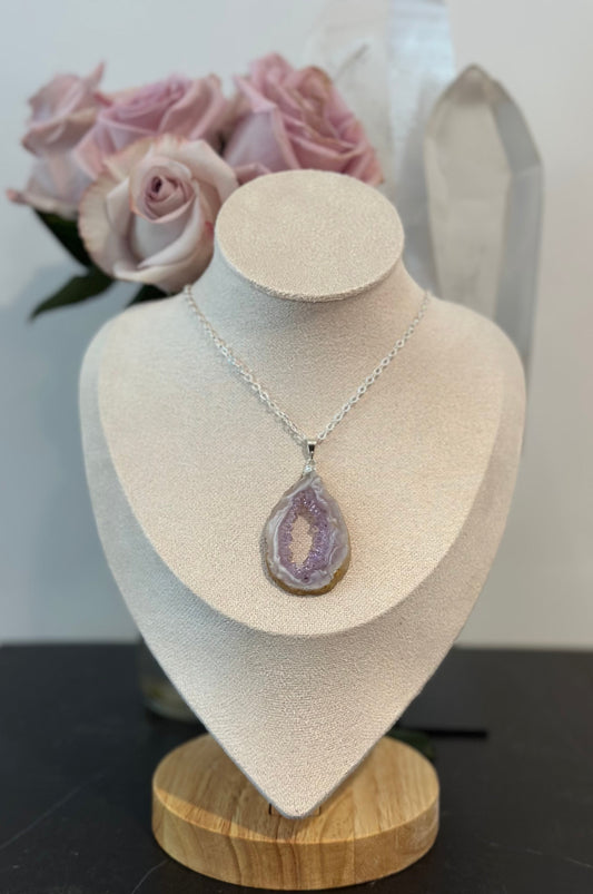Silver Amethyst Geode Necklace