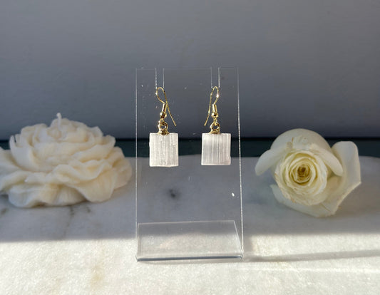 Selenite Square Earrings