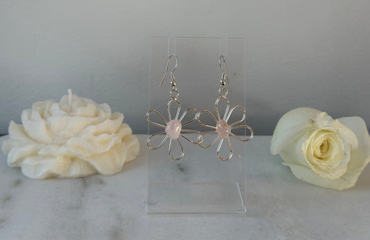 Rose Quartz Daisy Earrings