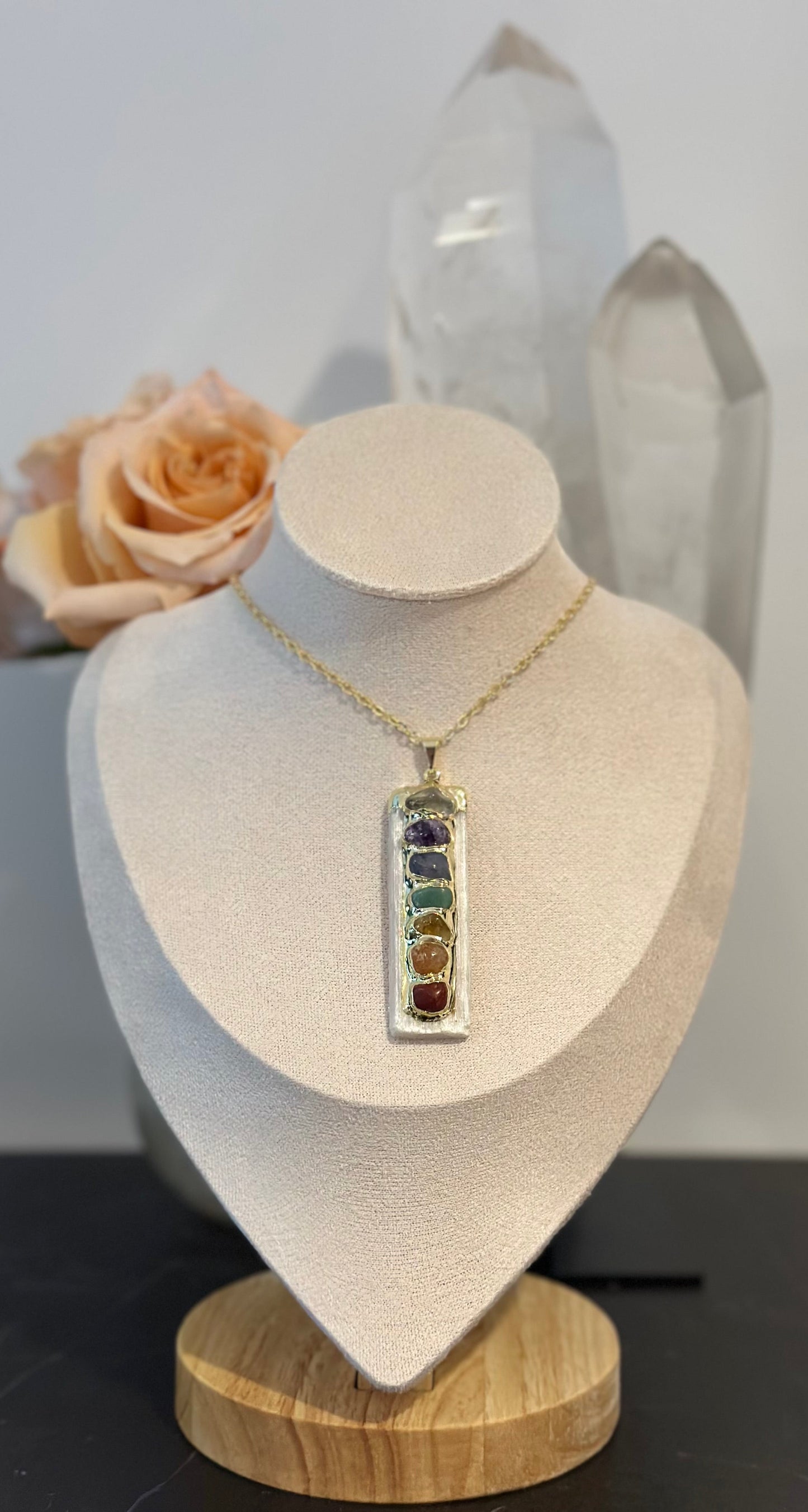 Chakra Selenite Bar Necklace