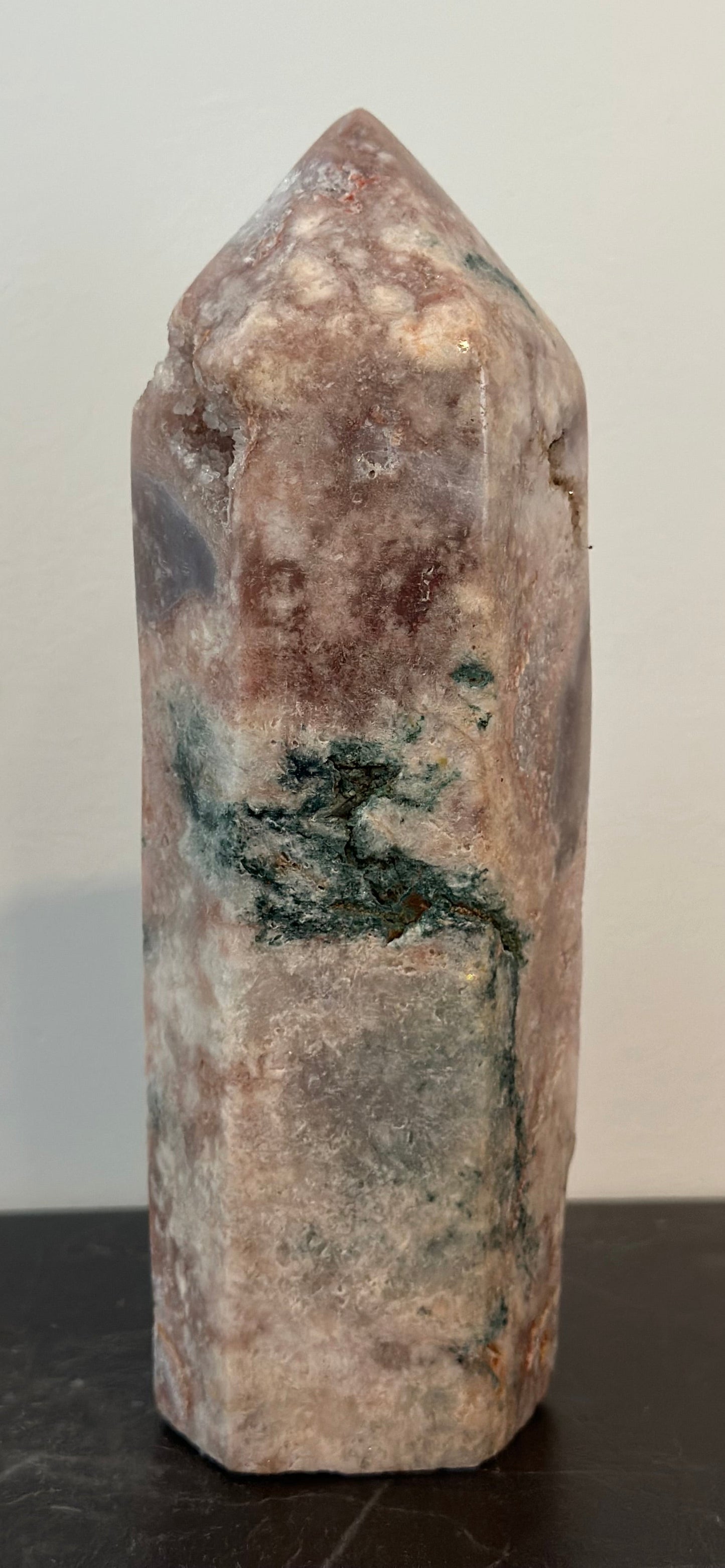 Pink Amethyst Tower with Green Jasper Inclusions