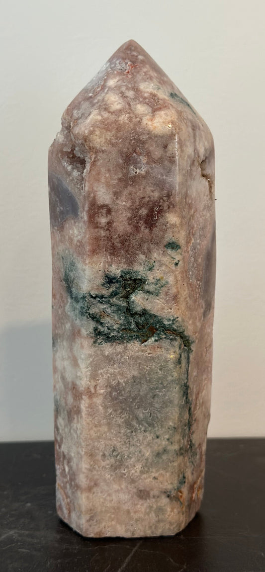 Pink Amethyst Tower with Green Jasper Inclusions