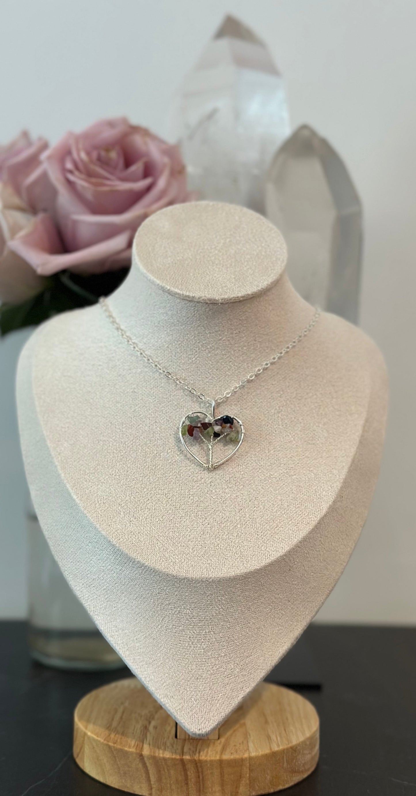 Mixed Stone Tree of Life Heart Necklace