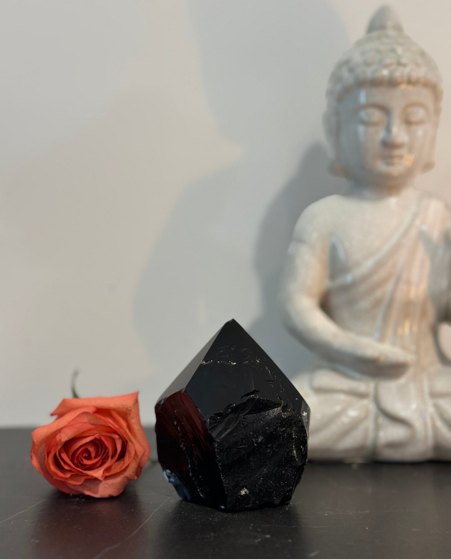 Black Obsidian Tower — Polished & Raw Fusion