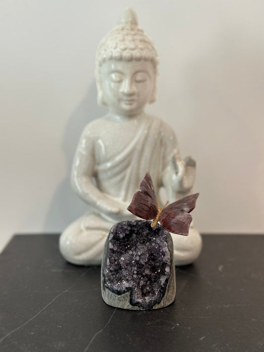 Hand-Carved Butterfly on Amethyst Freeform