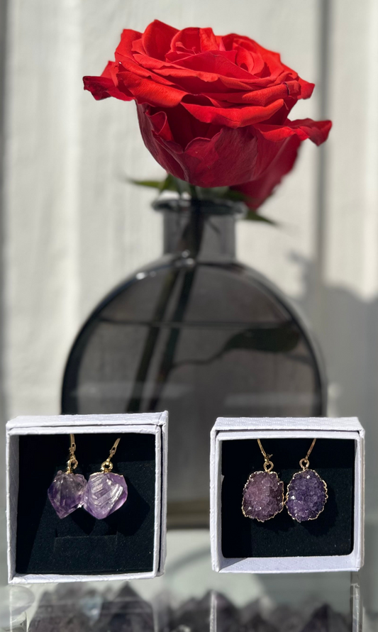 Raw & Druzy Amethyst Earring