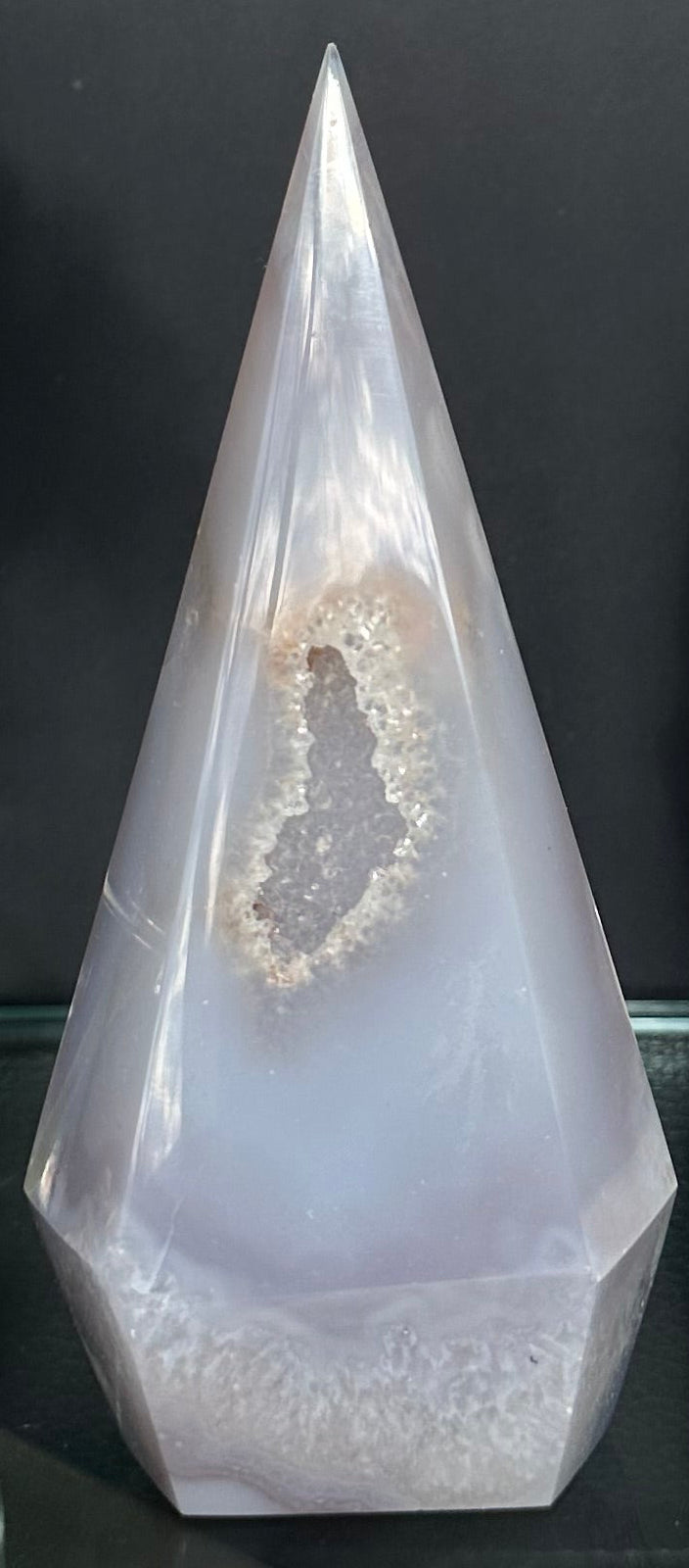 Blue Chalcedony Agate Tower with Druzy Vein