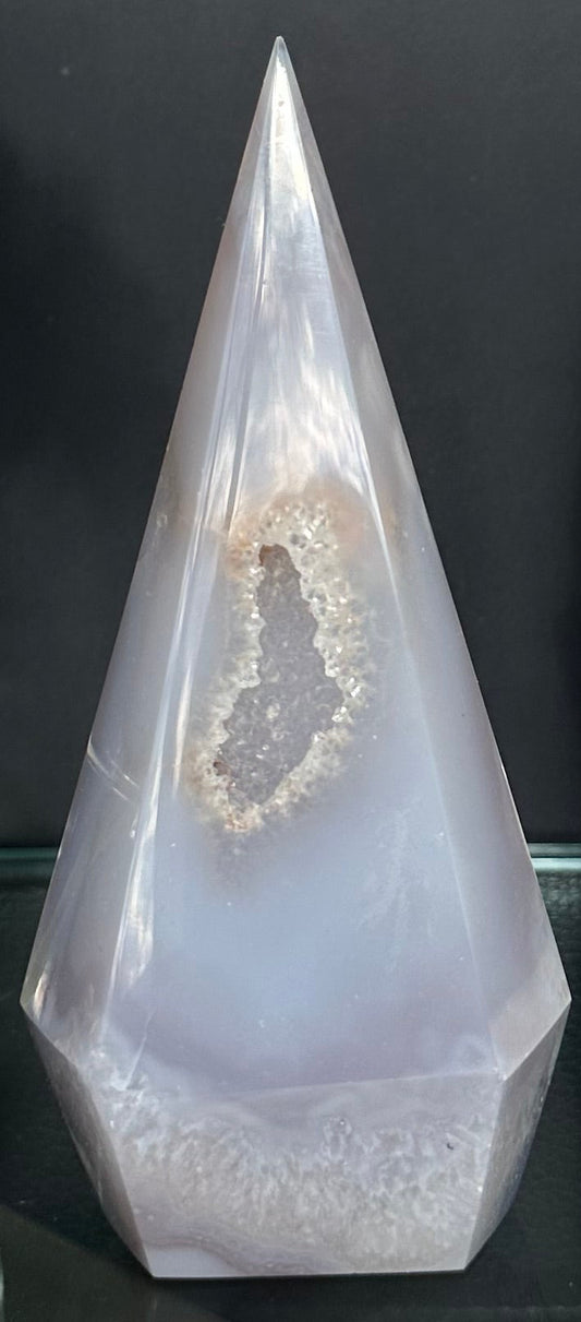 Blue Chalcedony Agate Tower with Druzy Vein