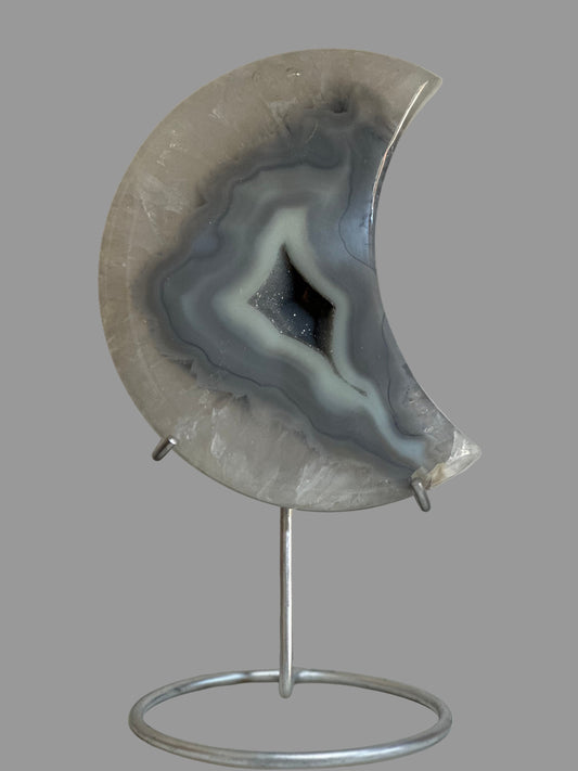 Grey Agate Moon on Stand