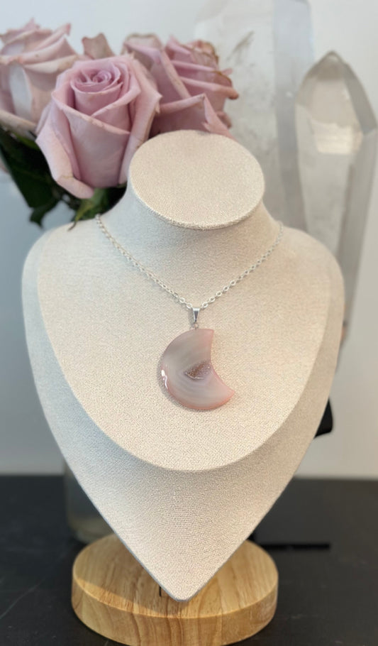 Pink Agate Moon Necklace