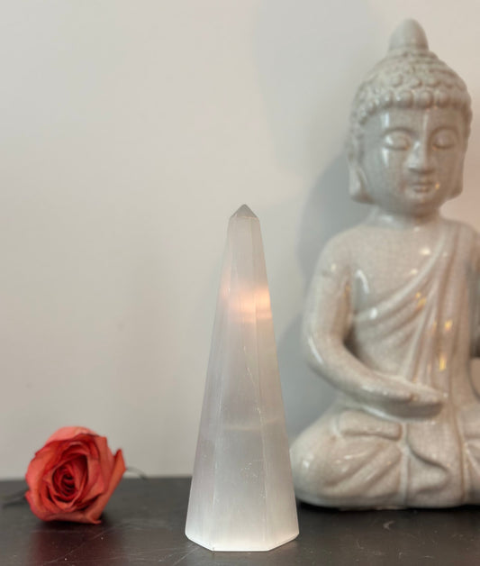 Beautifully Carved Selenite Point Tower