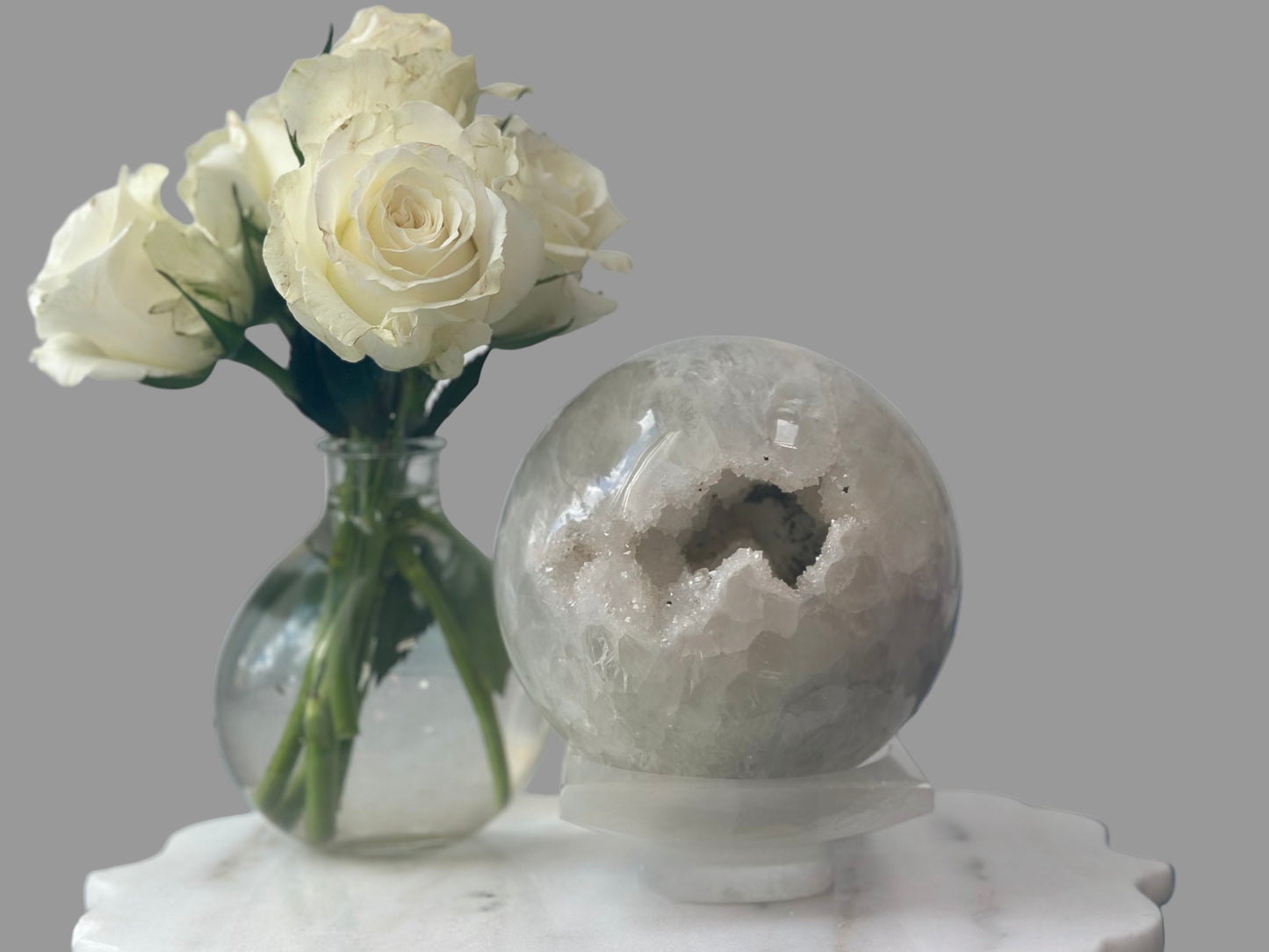 White Agate Geode Sphere