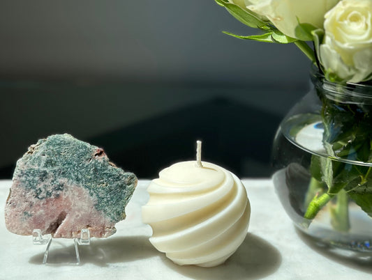 Mini Pink Amethyst & Green Jasper Candle Set